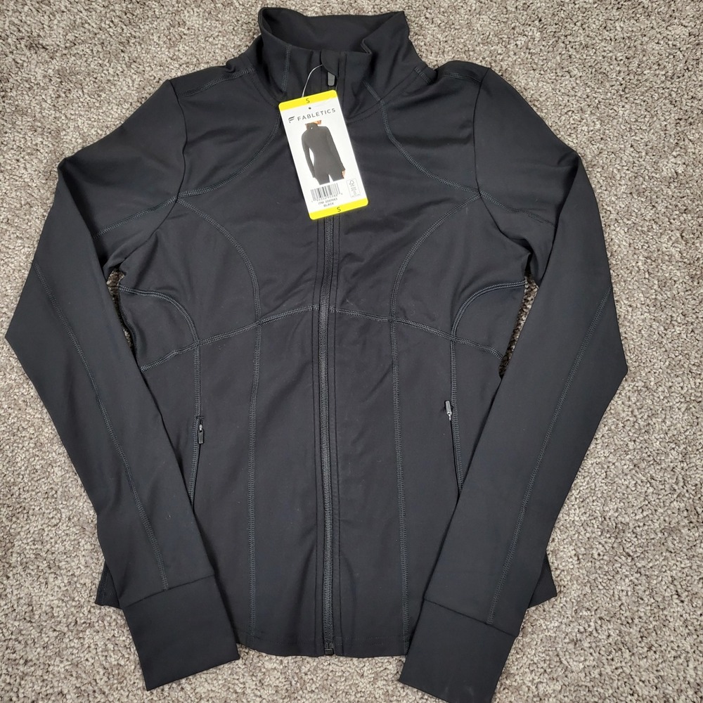 Fabletics Active Jacket Womens Small Black NEW Thumbhole Zip Up 2007463 Slim Fit
